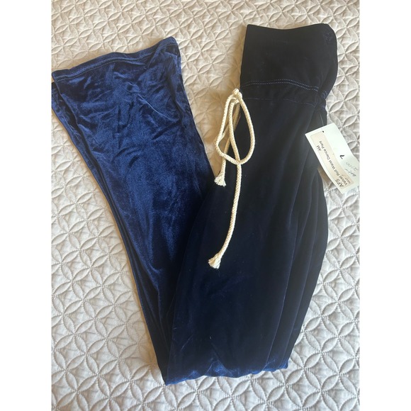 GREX Pants - GREX Velvet Roll Waist Dance Pants Navy Blue Vintage Flared Leg Adult Medium NEW